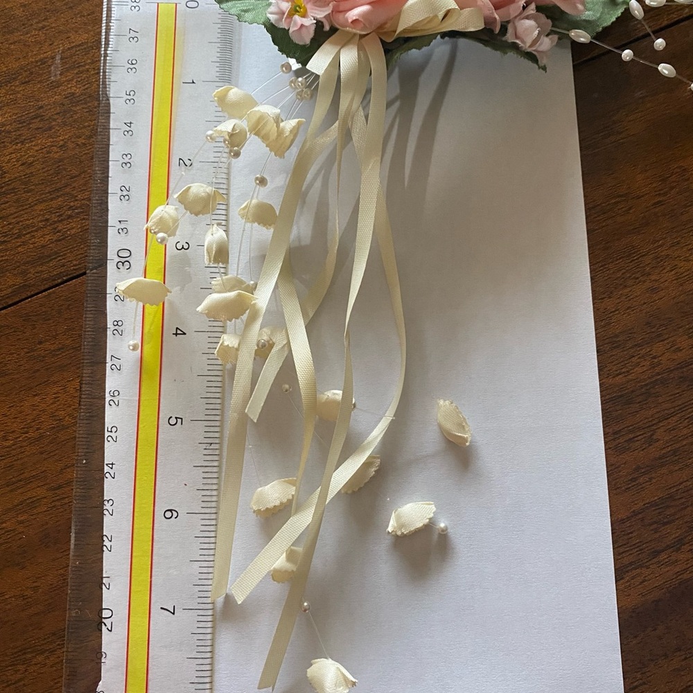 Pink Floral Hair Accessory with Ribbon - Picture 5 of 6